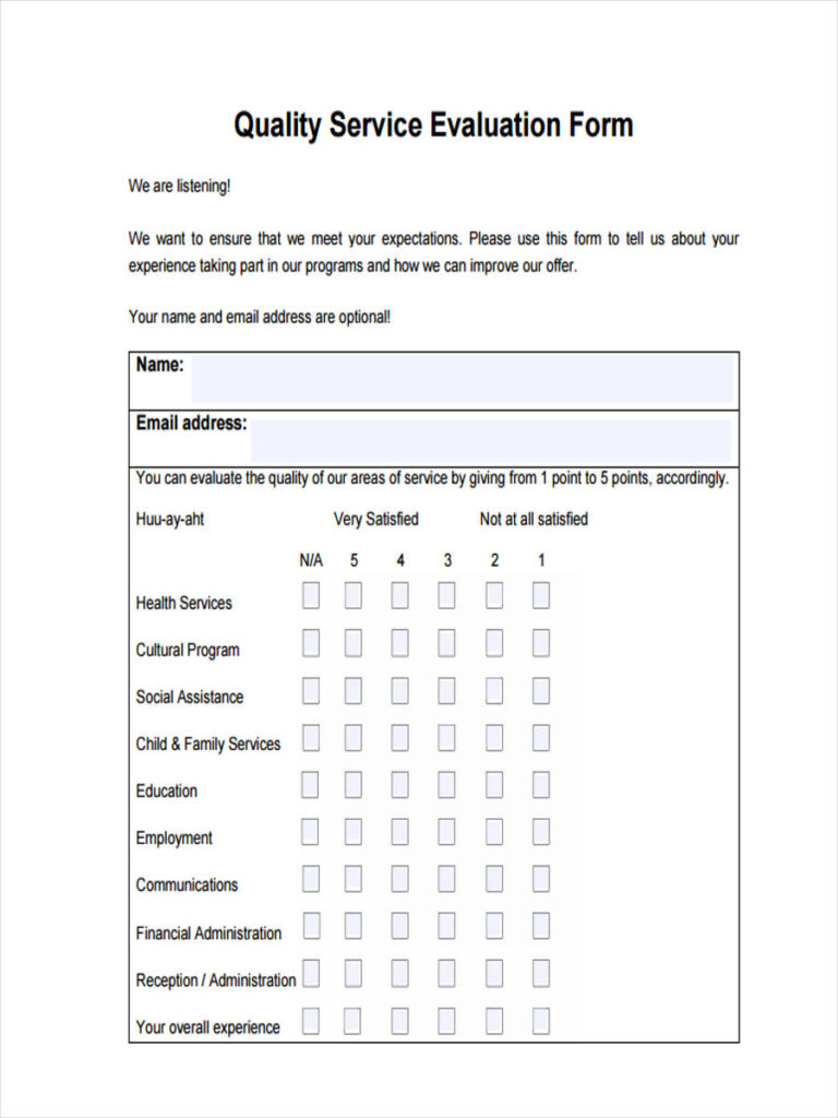 FREE 13 Sample Service Evaluation Forms In MS Word PDF