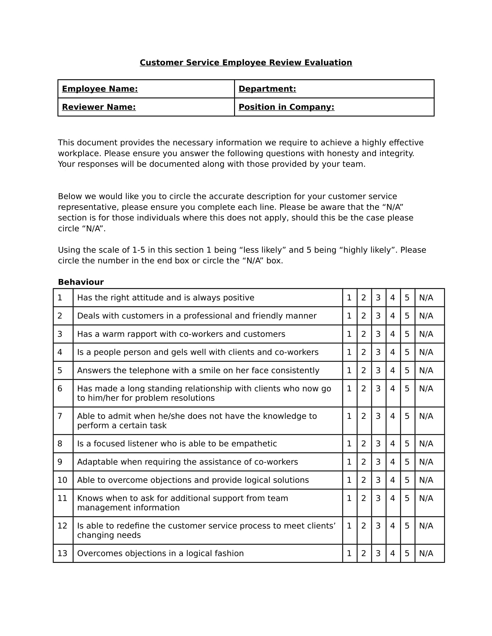 Short Service Employee Evaluation Form 2022 Employeeform