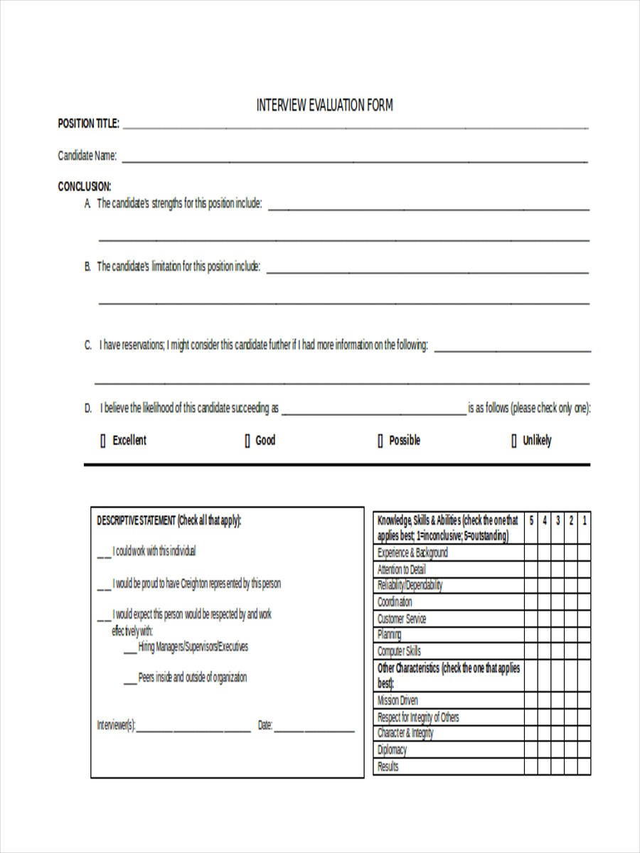 FREE 14 Interview Evaluation Forms In MS Word PDF Excel