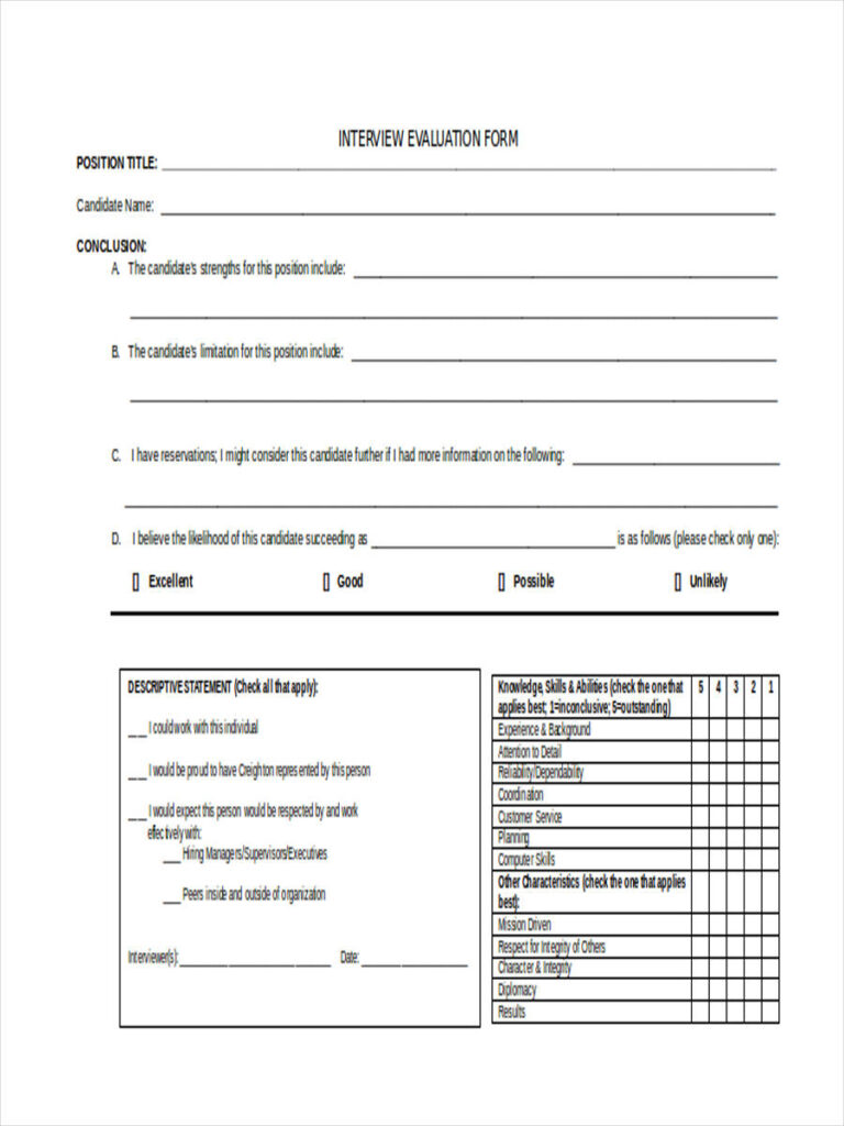 FREE 14 Interview Evaluation Forms In MS Word PDF Excel