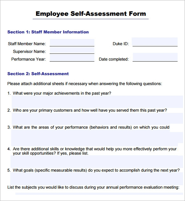 FREE 14 Sample Employee Self Evaluation Forms In PDF MS Word Pages