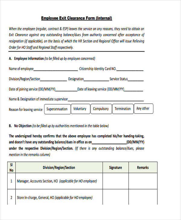 FREE 19 Employee Clearance Forms In PDF MS Word Excel