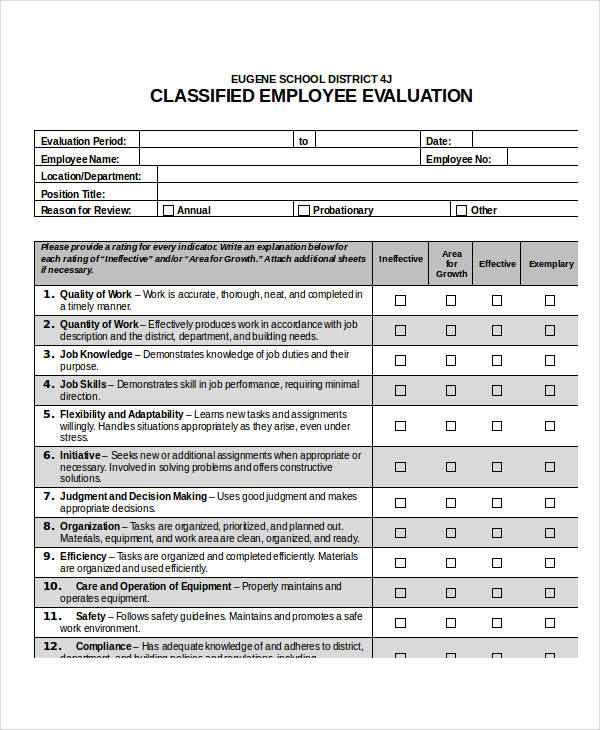 FREE 20 Employee Evaluation Forms In MS Word