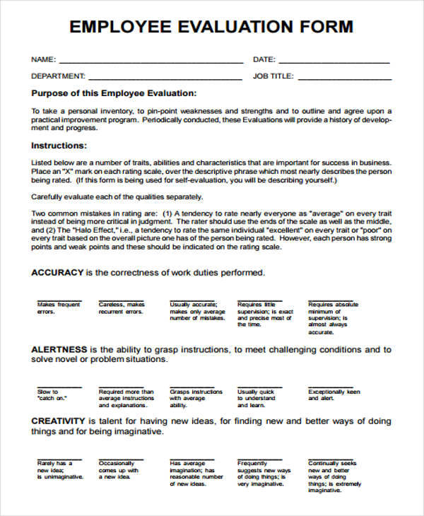 FREE 21 Employee Evaluation Form Samples Templates In PDF MS Word