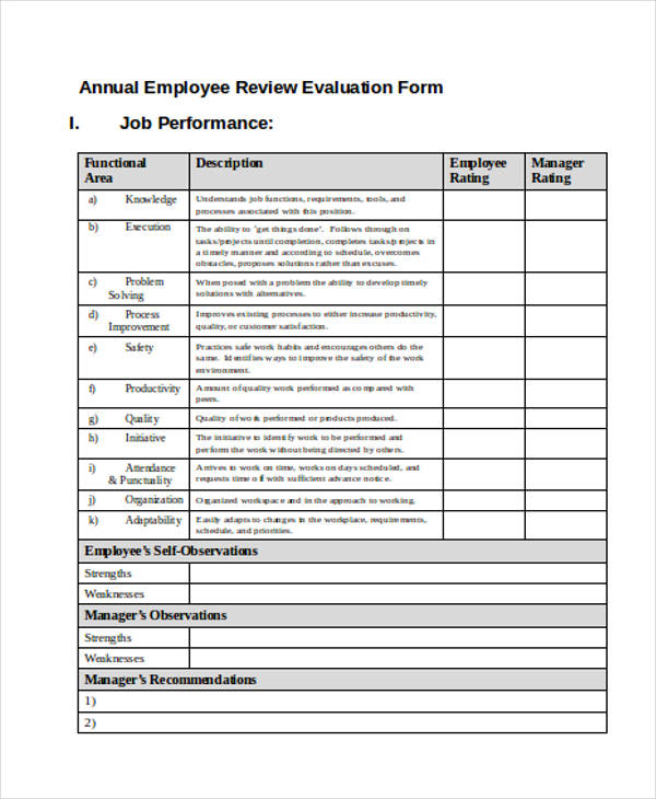 FREE 36 Printable Employee Evaluation Forms In PDF MS Word Excel