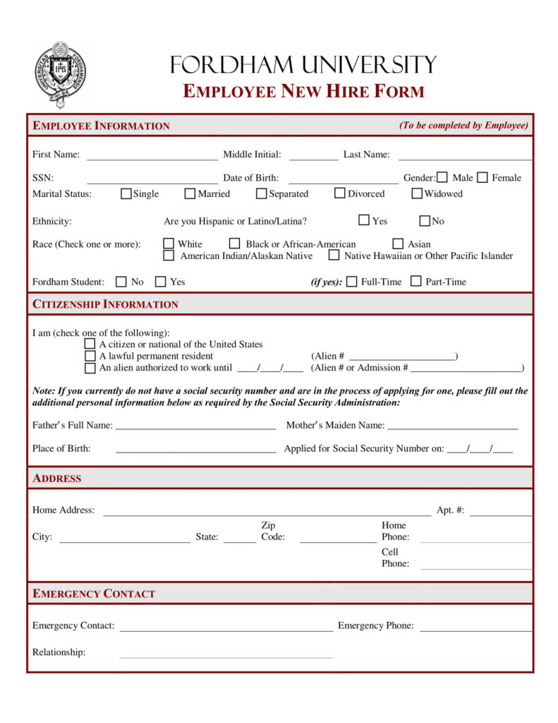 FREE 4 New Hire Forms In Excel MS Word PDF