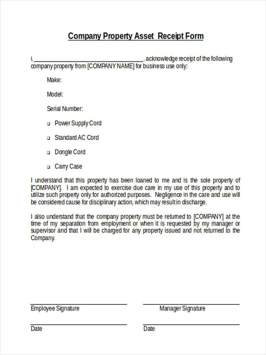 FREE 5 Asset Receipt Forms In MS Word PDF