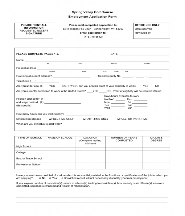 FREE 5 Employment Application Forms In PDF MS Word