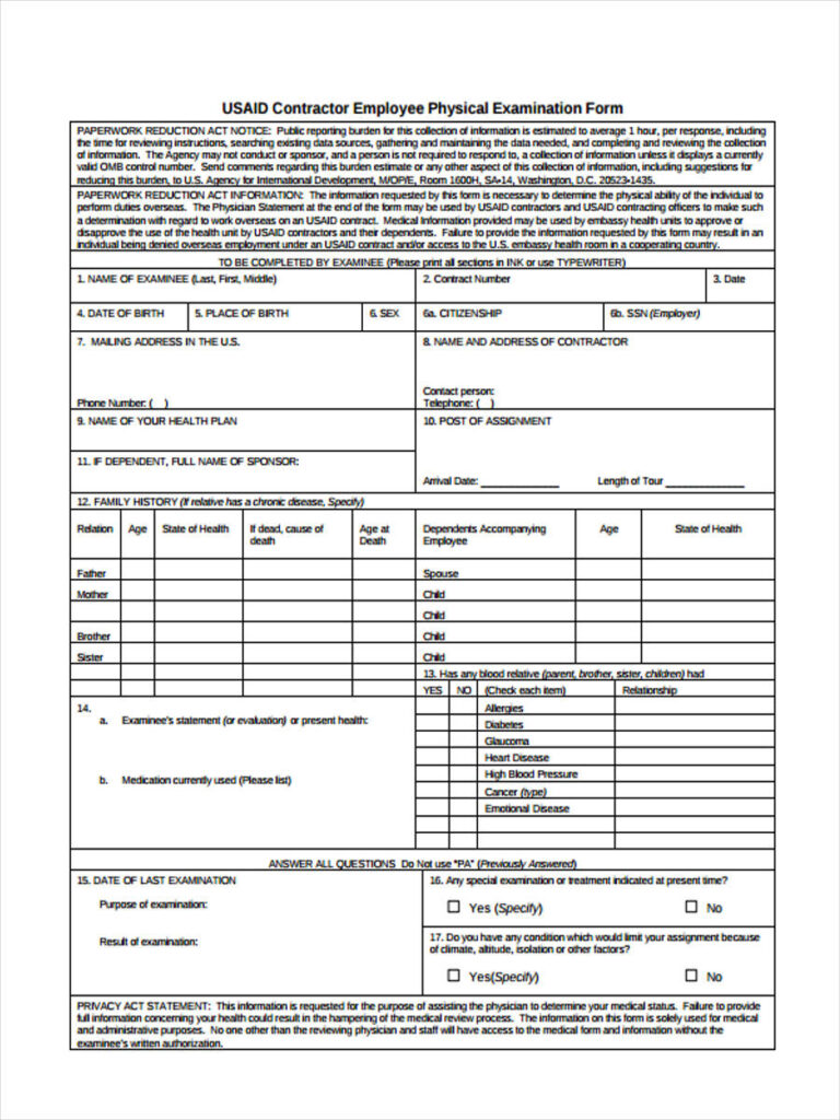 FREE 5 Employment Physical Forms In PDF