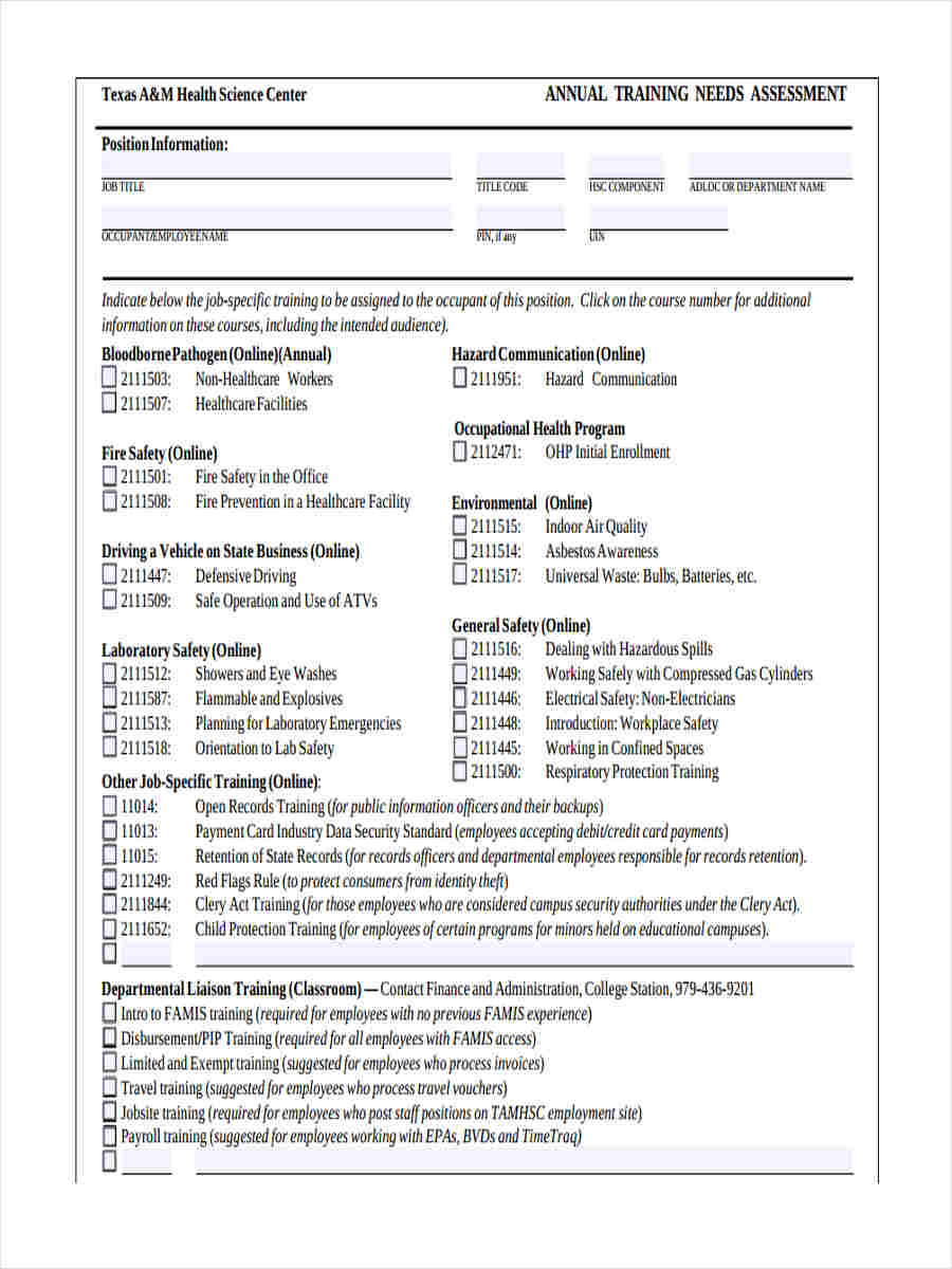 FREE 5 Training Needs Assessment Forms In MS Word PDF