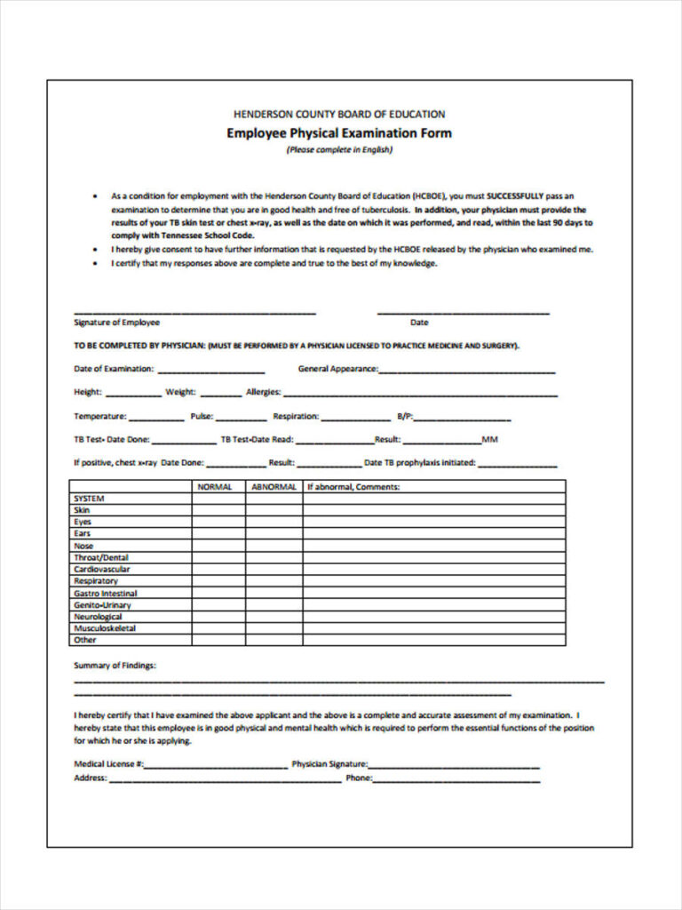 FREE 6 Physical Examination Forms In PDF