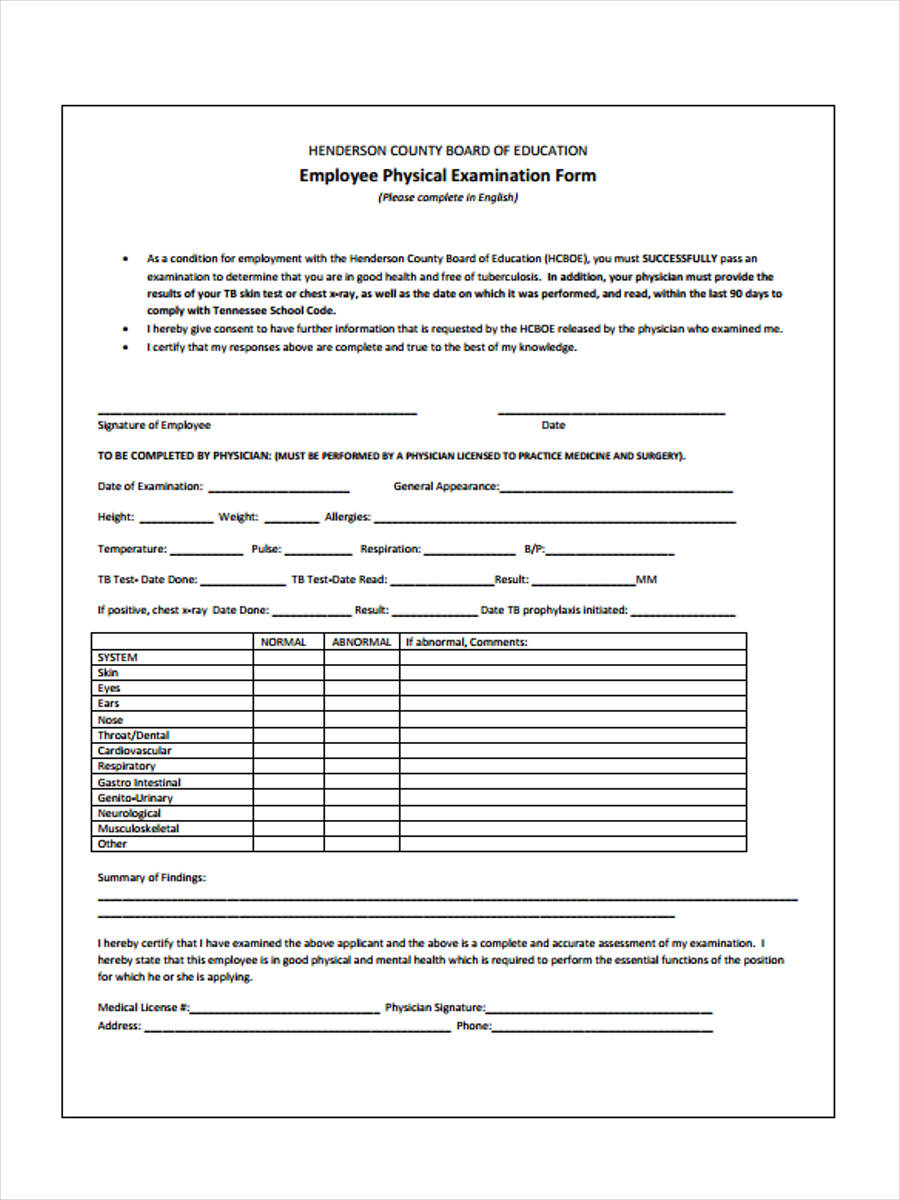 FREE 6 Physical Examination Forms In PDF