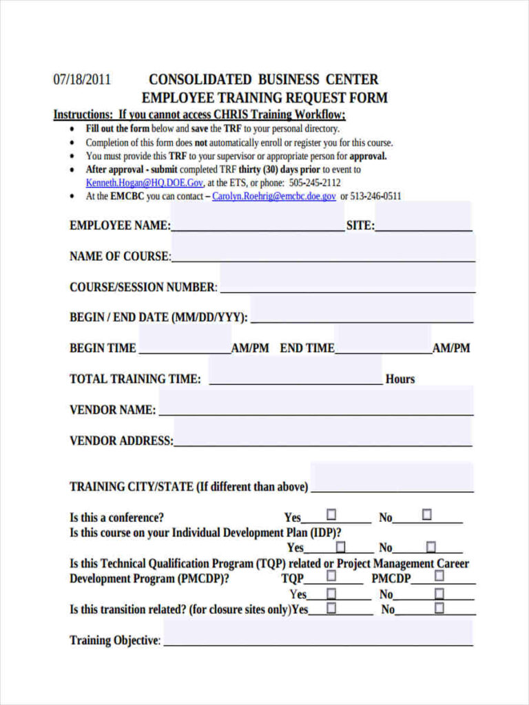 FREE 6 Training Requisition Form Samples In MS Word PDF