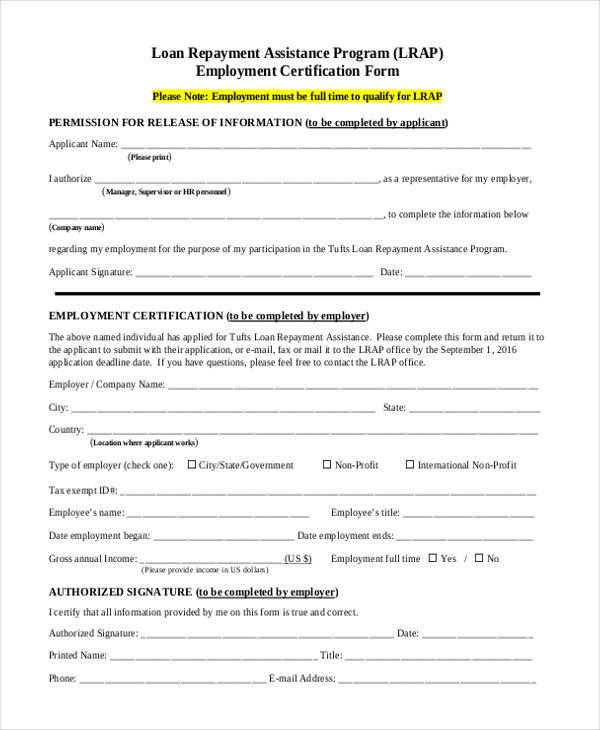 FREE 7 Sample Employment Certification Forms In PDF MS Word