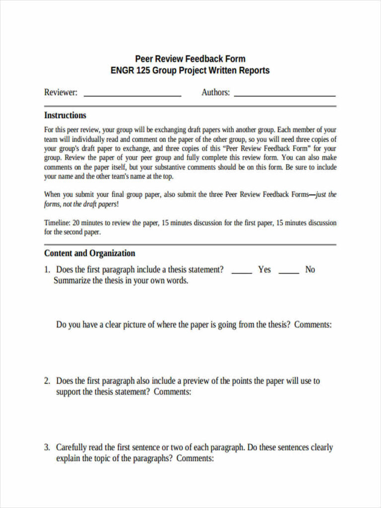 FREE 8 Peer Feedback Forms In MS Word PDF