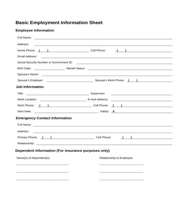 FREE 9 Employee Information Forms In PDF MS Word