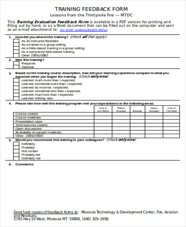 FREE 9 Sample Training Evaluation Forms In MS Word