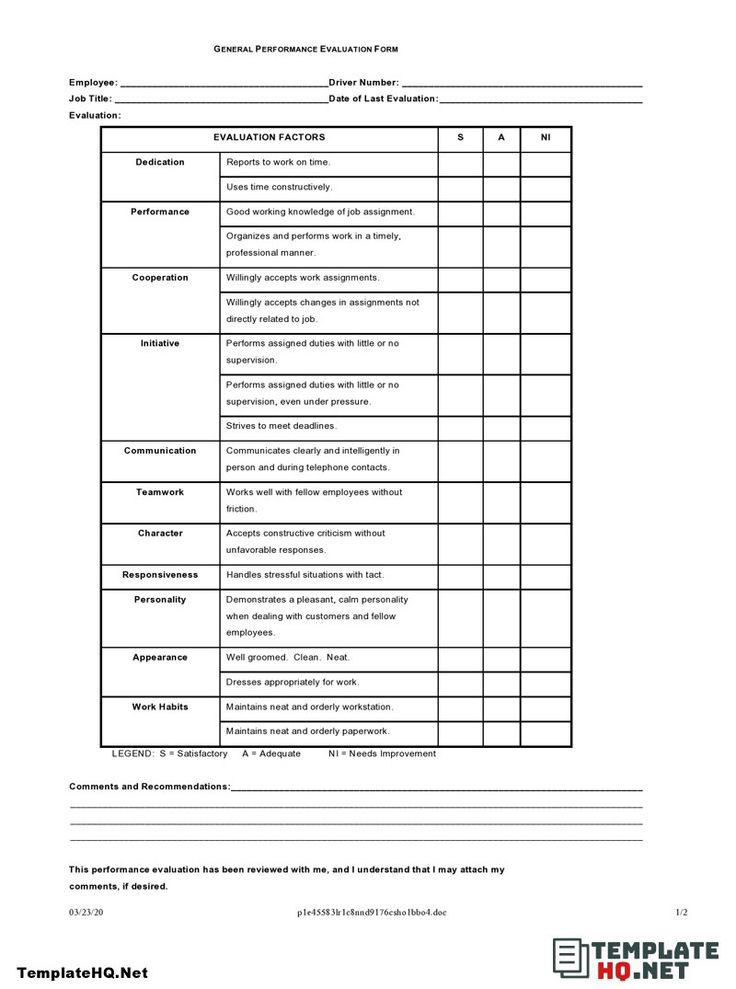 General Performance Evalution Form In 2021 Performance Evaluation 