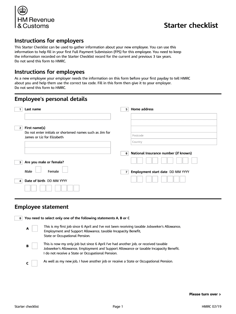 Hmrc Starter Checklist Fill Out And Sign Printable PDF Template SignNow