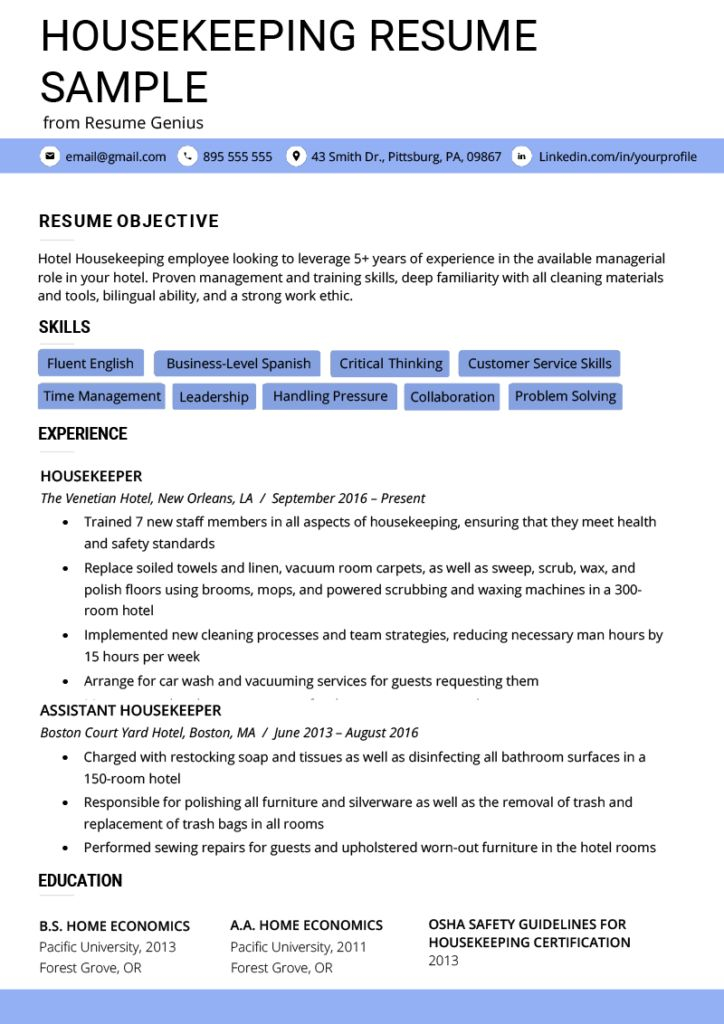 Housekeeping Resume Example Writing Tips Resume Genius Resume 