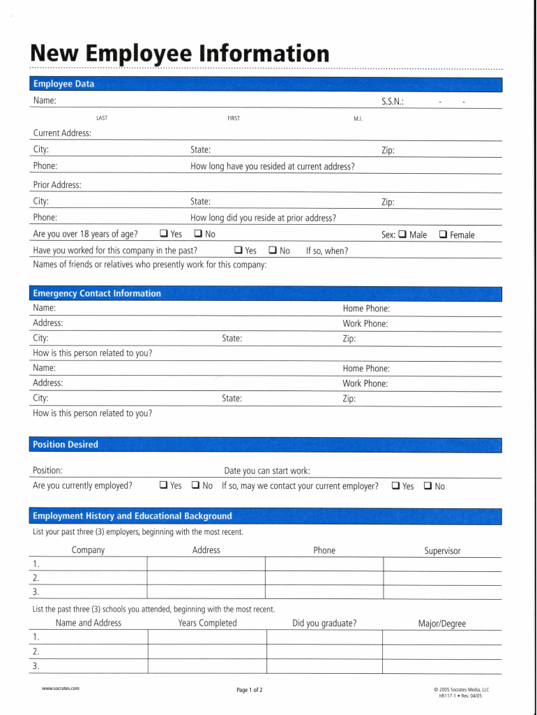 Hr117 1 New Employee Fill Out And Sign Printable PDF Template SignNow