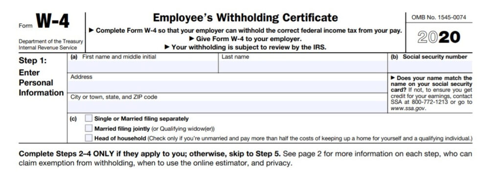 IRS AMENDS FORM W 4 FOR 2020 EMPLOYEE WITHHOLDING Onyx Tax Tax 