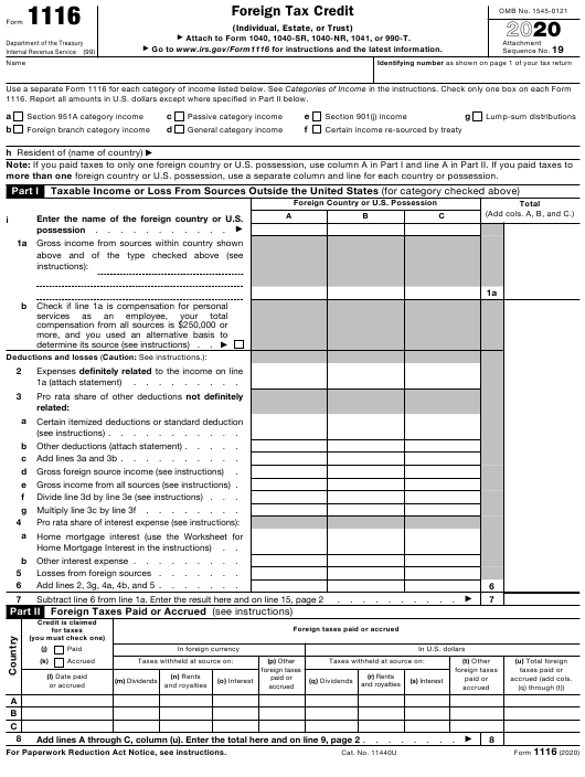 IRS Form 1116 Download Fillable PDF Or Fill Online Foreign Tax Credit 