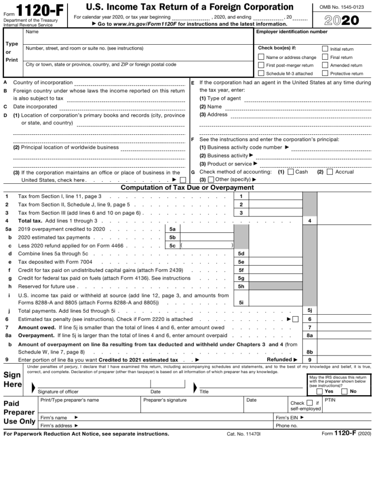 IRS Form 1120 F Download Fillable PDF Or Fill Online U S Income Tax 