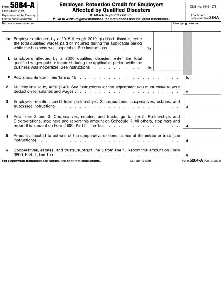 IRS Form 5884 A Download Fillable PDF Or Fill Online Employee Retention 