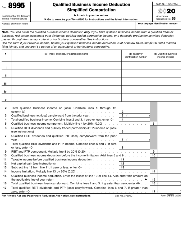 IRS Form 8995 Download Fillable PDF Or Fill Online Qualified Business 