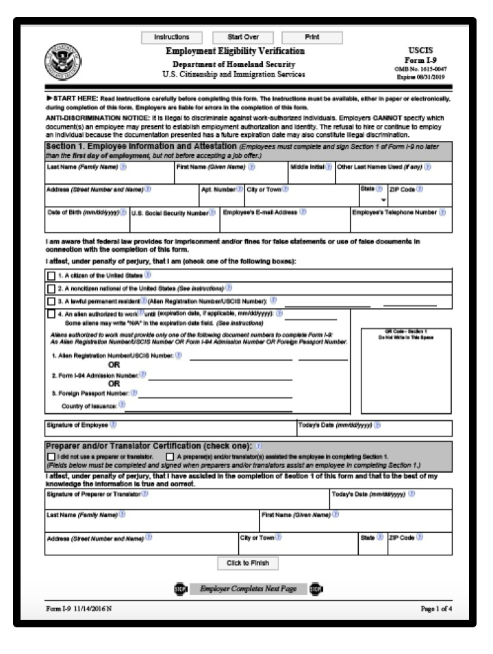 IRS I 9 Form 2016 I9 Form 2021 Printable