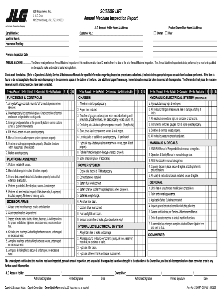 Jlg Inspection Form Fill Online Printable Fillable In Machine Shop 