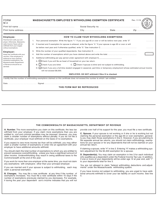 Massachusetts Employee Withholding Form W4 Form 2021