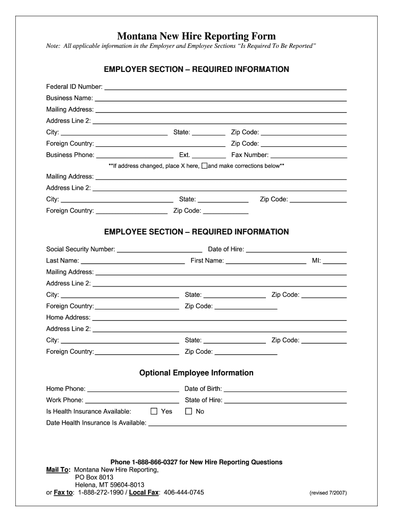 Montana New Hire Reporting Fill Online Printable Fillable Blank 