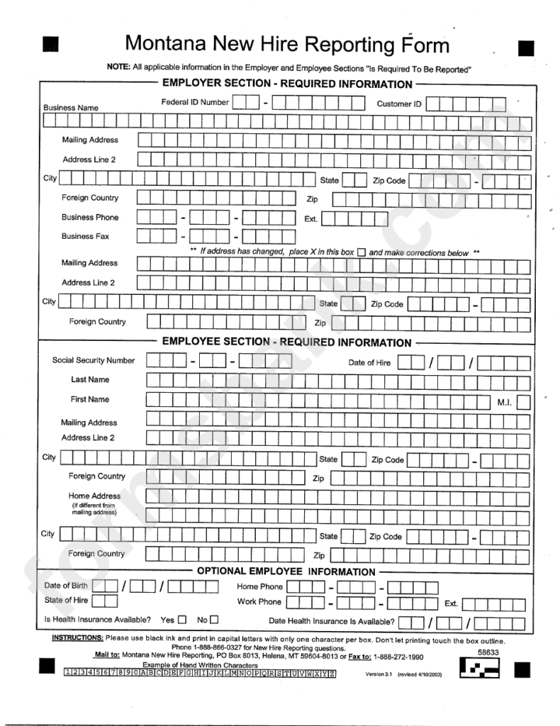 Montana New Hire Reporting Form Printable Pdf Download