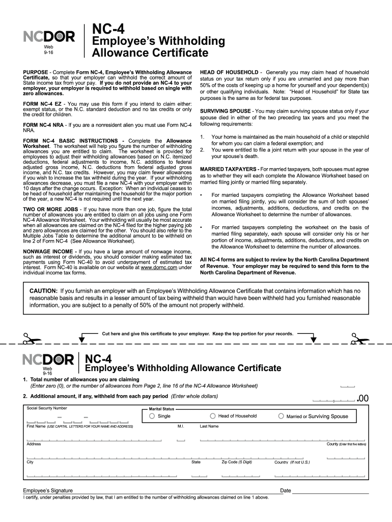 NC DoR NC 4 2016 Fill Out Tax Template Online US Legal Forms