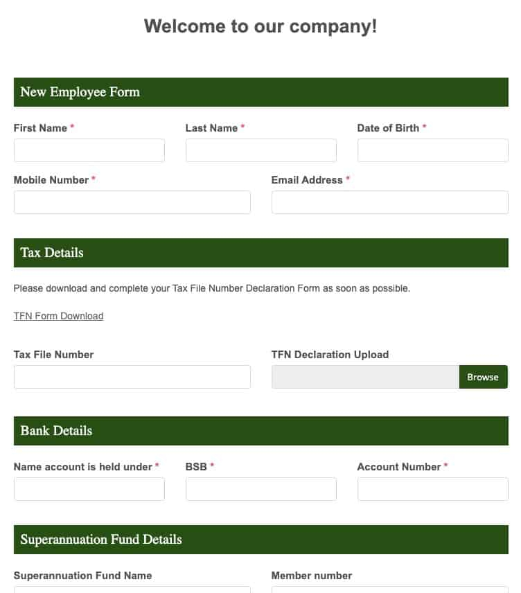 New Employee Form For Onboarding In Australia Snapforms