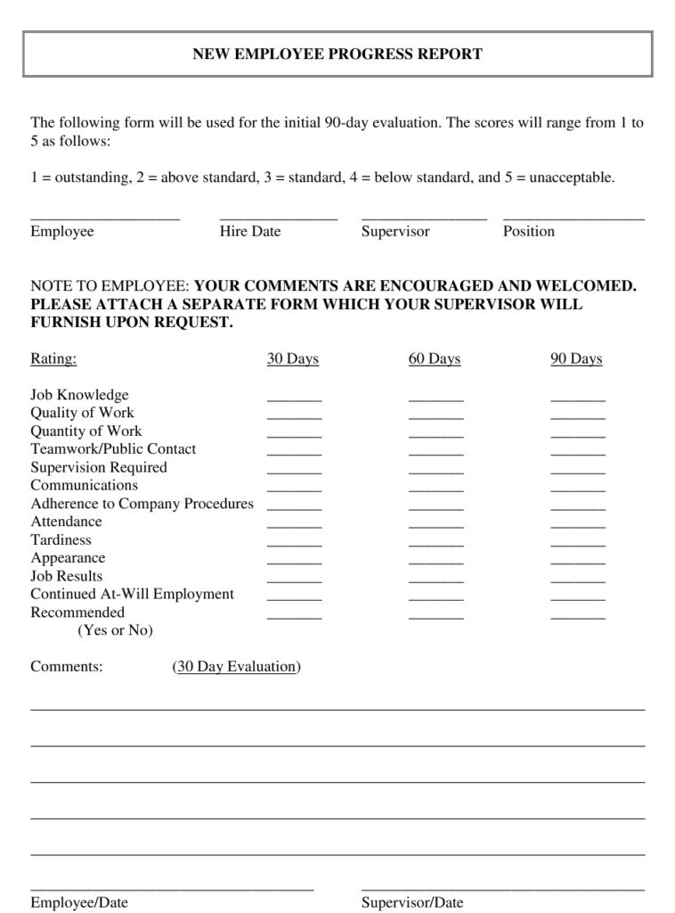 New Employee Progress Report Template Download Printable PDF 