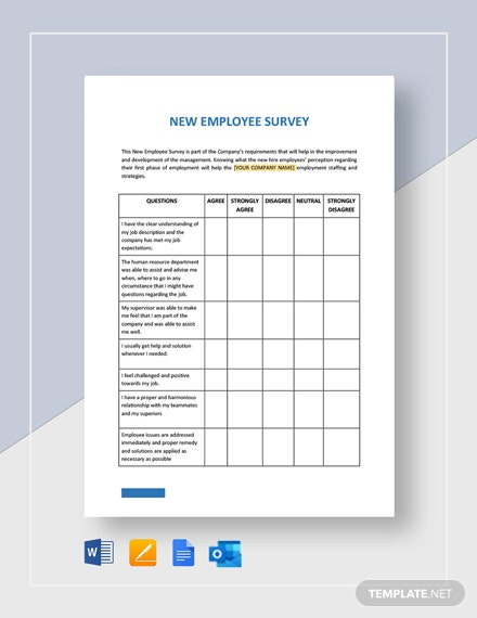 New Employee Survey Template Word DOC Google Docs Apple MAC 