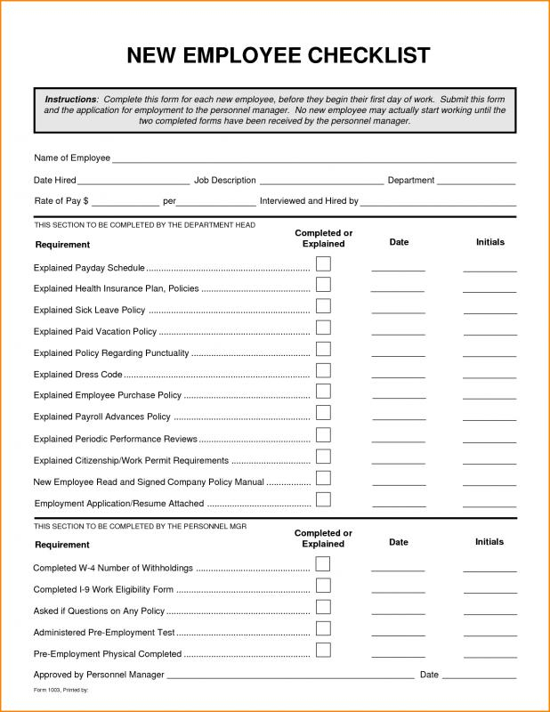 New Hire Checklist Template Template Business