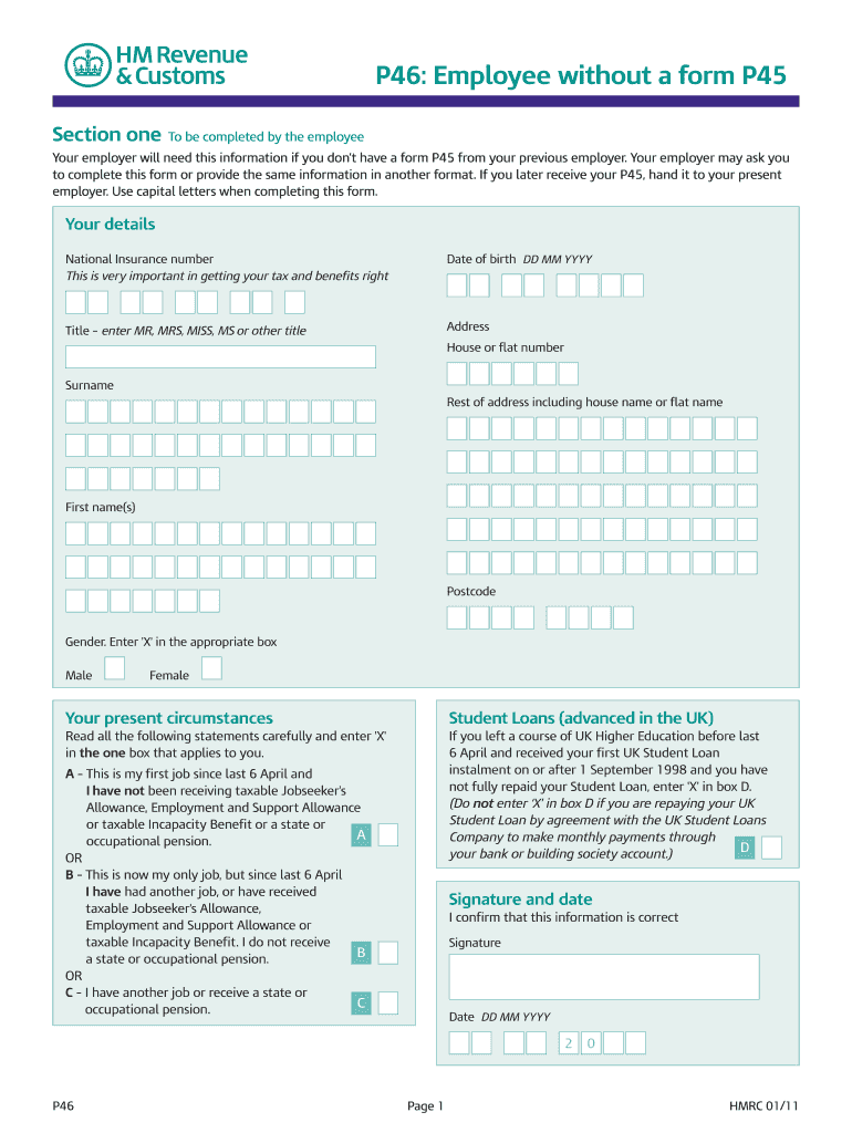 Nice Files Store HM REVENUE AND CUSTOMS P46 FORM FREE DOWNLOAD