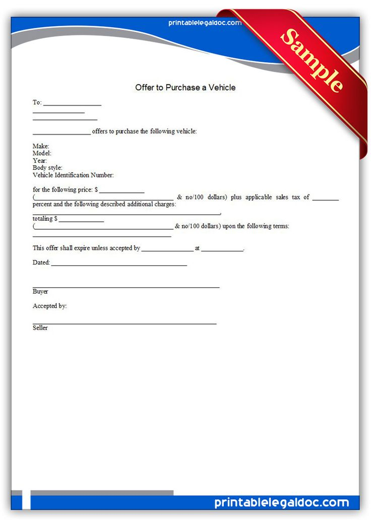 Offer To Purchase A Vehicle Legal Forms Free Printables Letter Sample