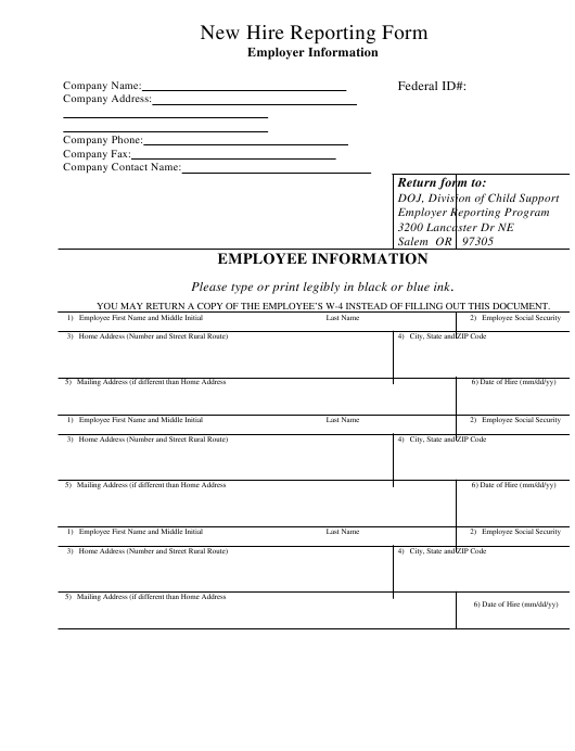 Oregon New Hire Reporting Form Download Printable PDF Templateroller