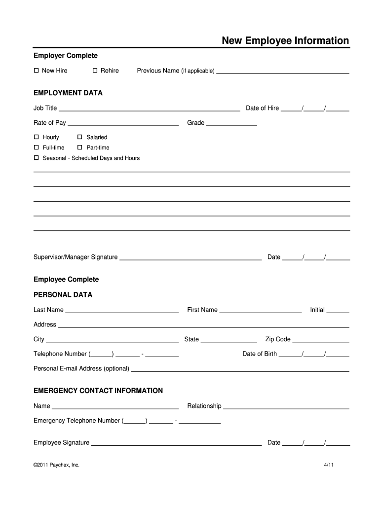 Paychex Employee Information Form Fill Out And Sign Printable PDF