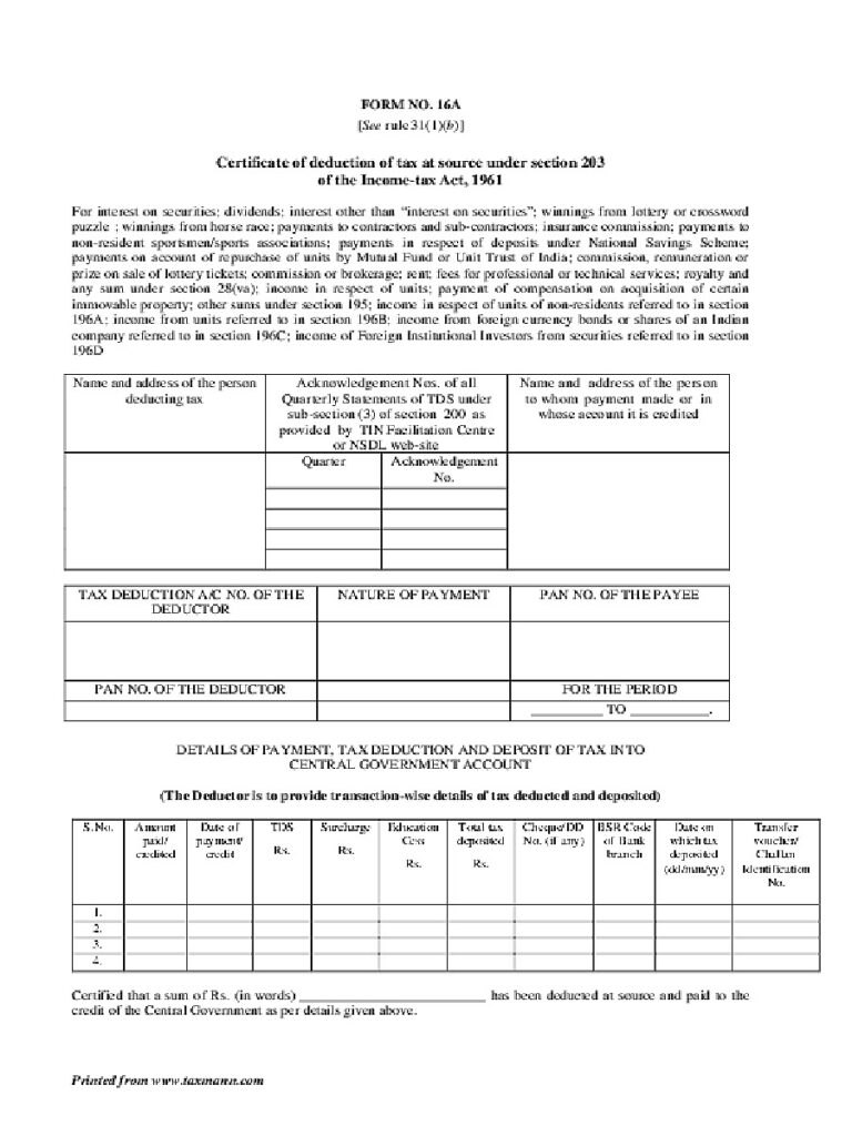  PDF Form 16A Tax Deduction Certificate PDF Download InstaPDF