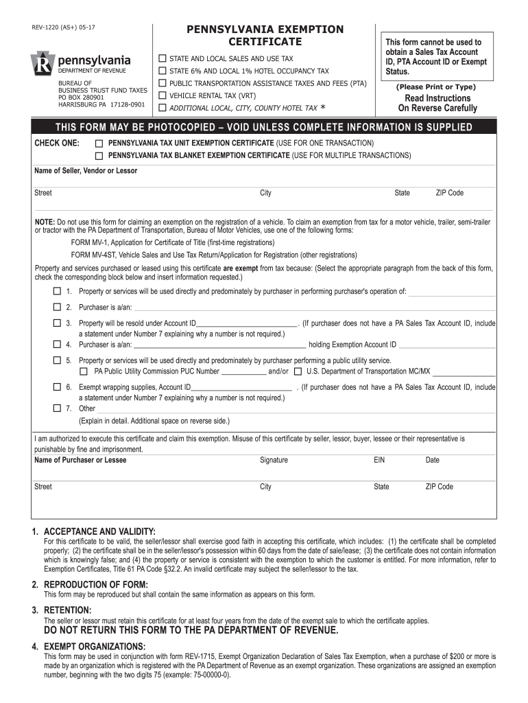 Pennsylvania Exemption Certificate Fill Out And Sign Printable PDF 