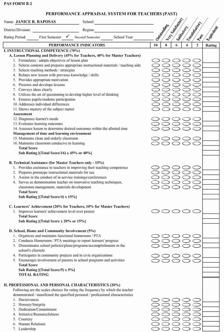 Preschool Teacher Evaluation Form Inspirational Performance Appraisal 