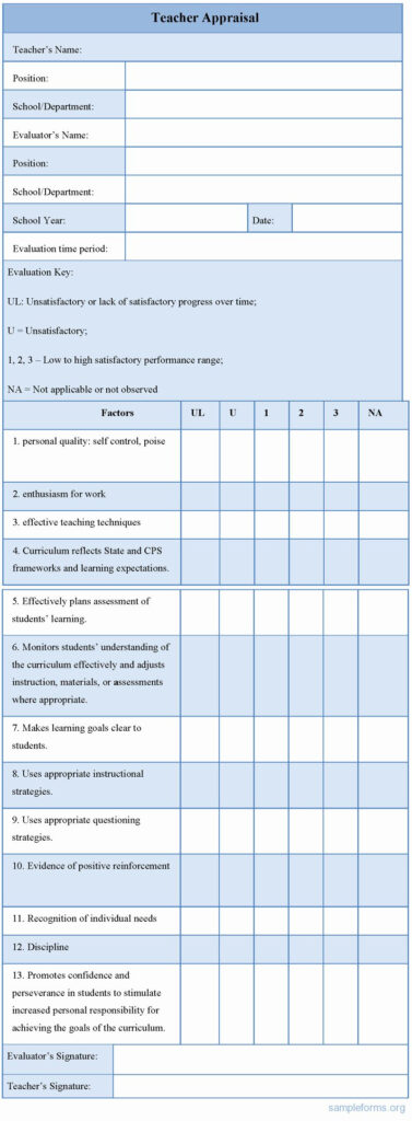 Preschool Teacher Evaluation Forms Luxury Teacher Appraisal Form 