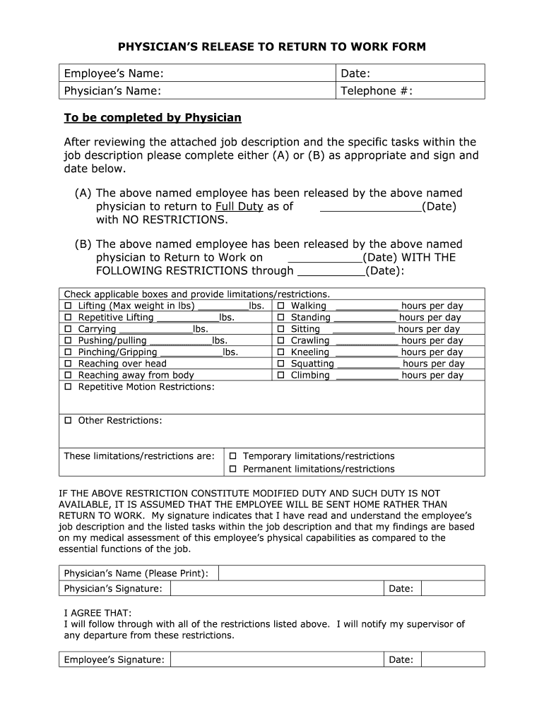 Return To Work Doctors Note Pdf Fill Online Printable Fillable 