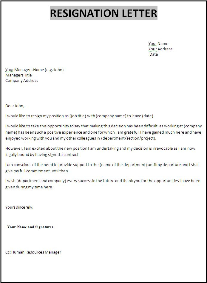 Sample Resignation Letter Free Word Templates